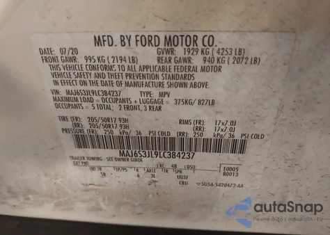2020 Ford Ecosport Ses z USA, uszkodzony, nr VIN MAJ6S3JL9LC384237
